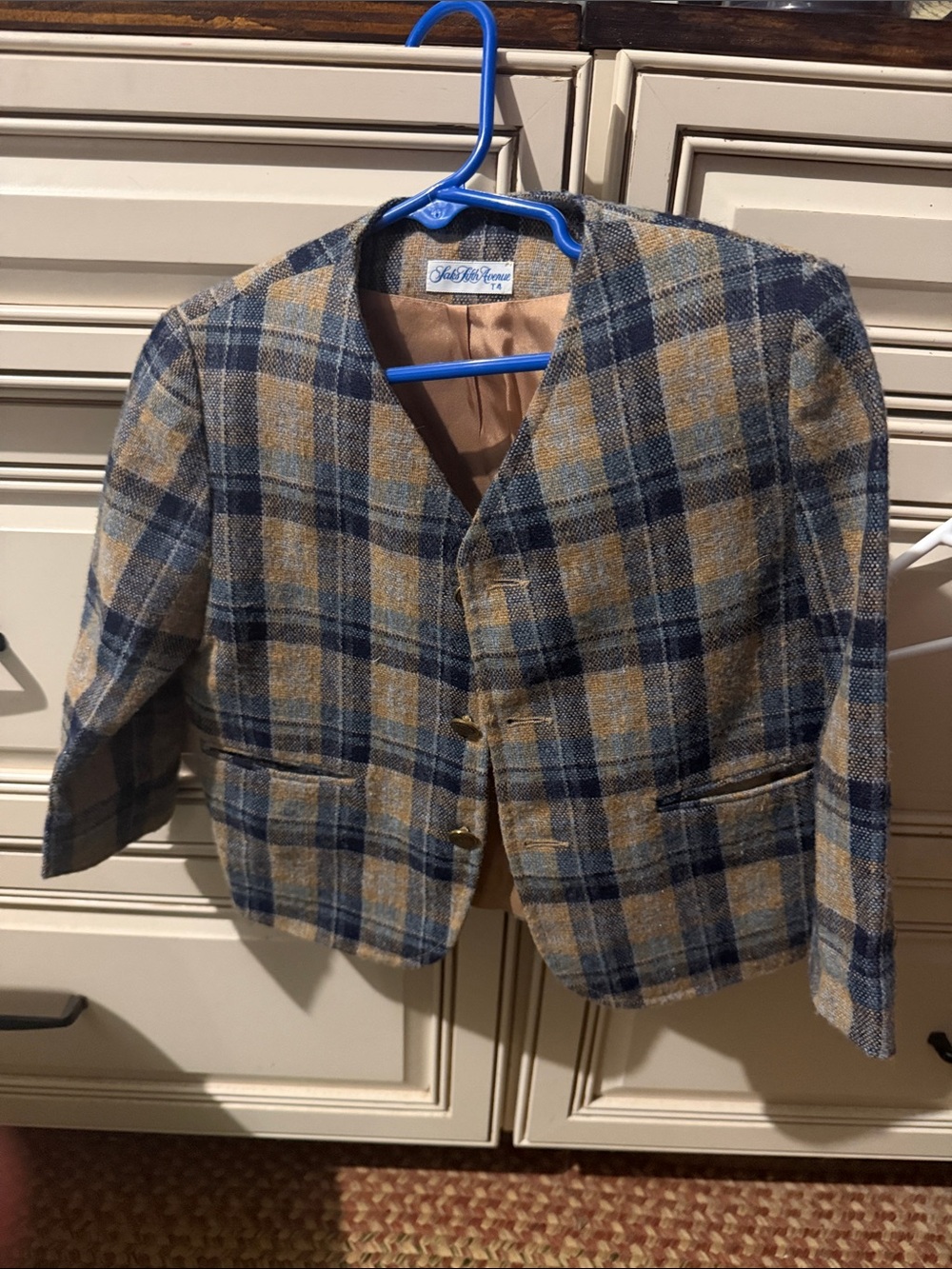 Saks Fifth Avenue Plaid Kids Blazer in Blue and Tan